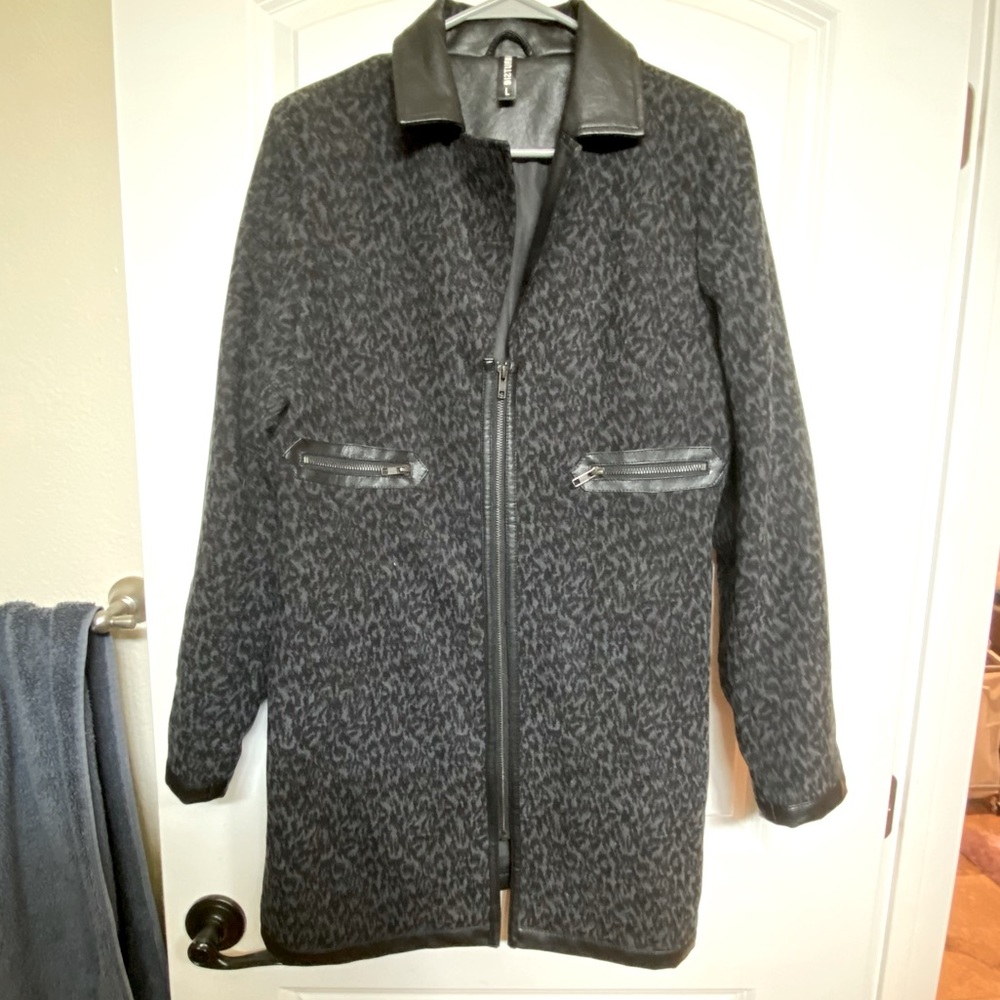 Disturbia Black and Grey Leopard Print Coat